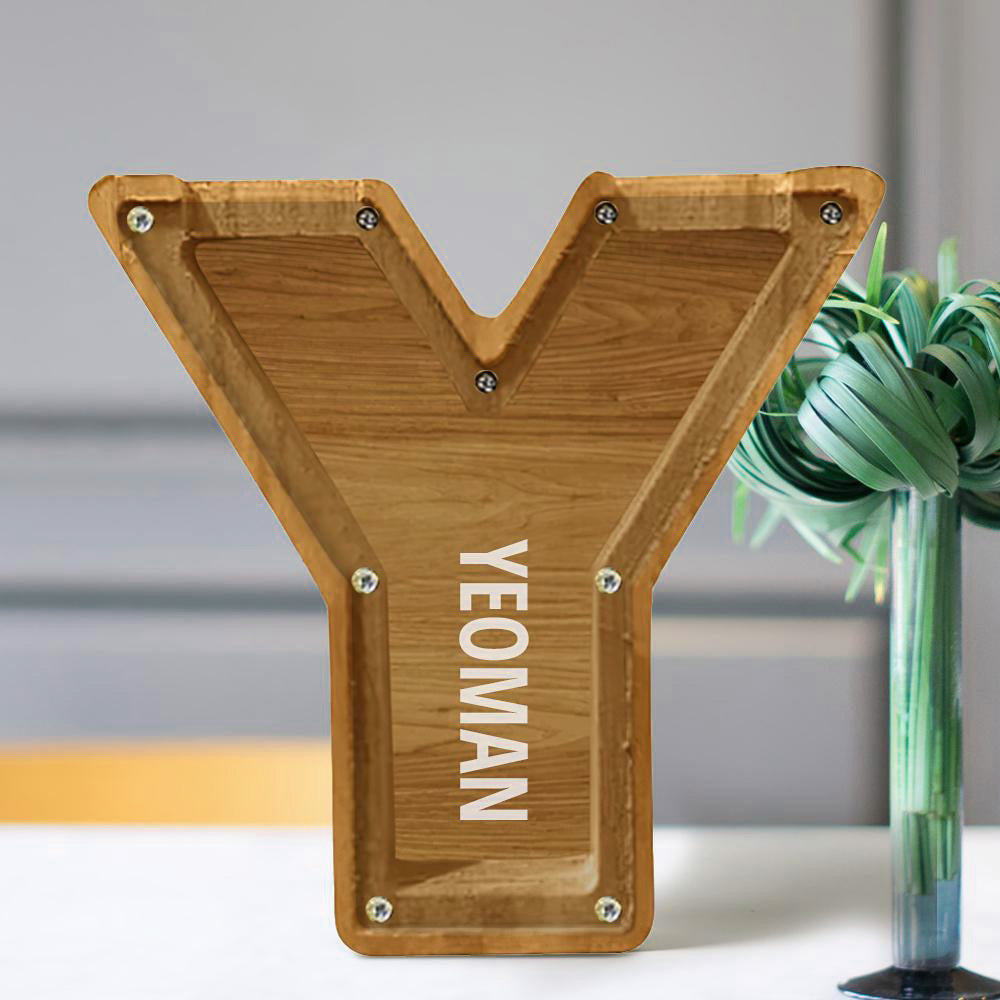 Custom Initial And Name - Personalized Letter And Name Tung Wooden Piggy Bank