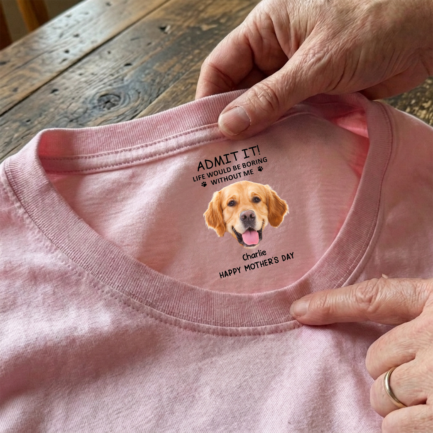 Personalized Dog Photo Classic Tee With Funny Quote For Dog Moms, Unique Mother's Day Gift