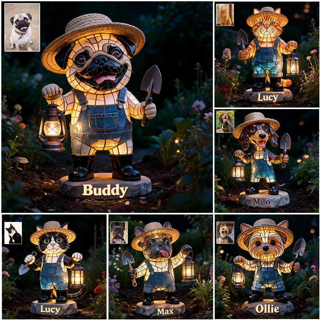 Custom Any Photo Gardening Decoration - Personalized Dog Solar Acrylic Light