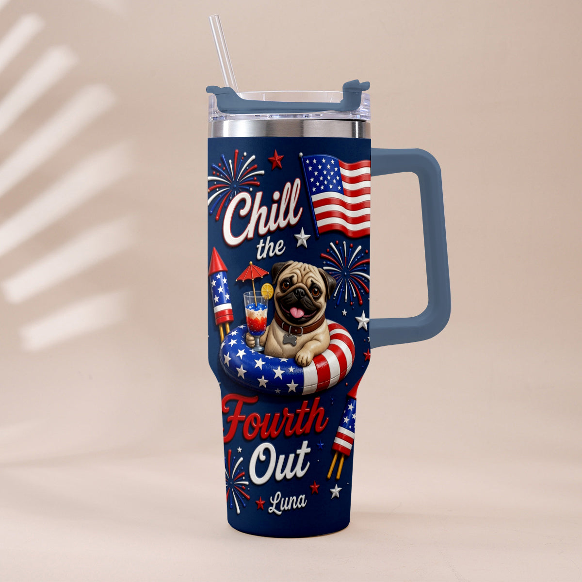 Funny Pet Chill The Fourth Out - Personalized Dog Tumbler With Plush Charm