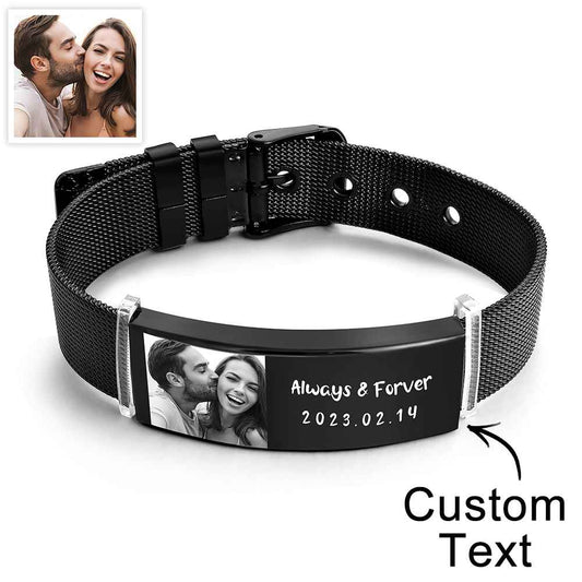 Any Photos - Personalized Couple Photo Retractable Wide Bracelet