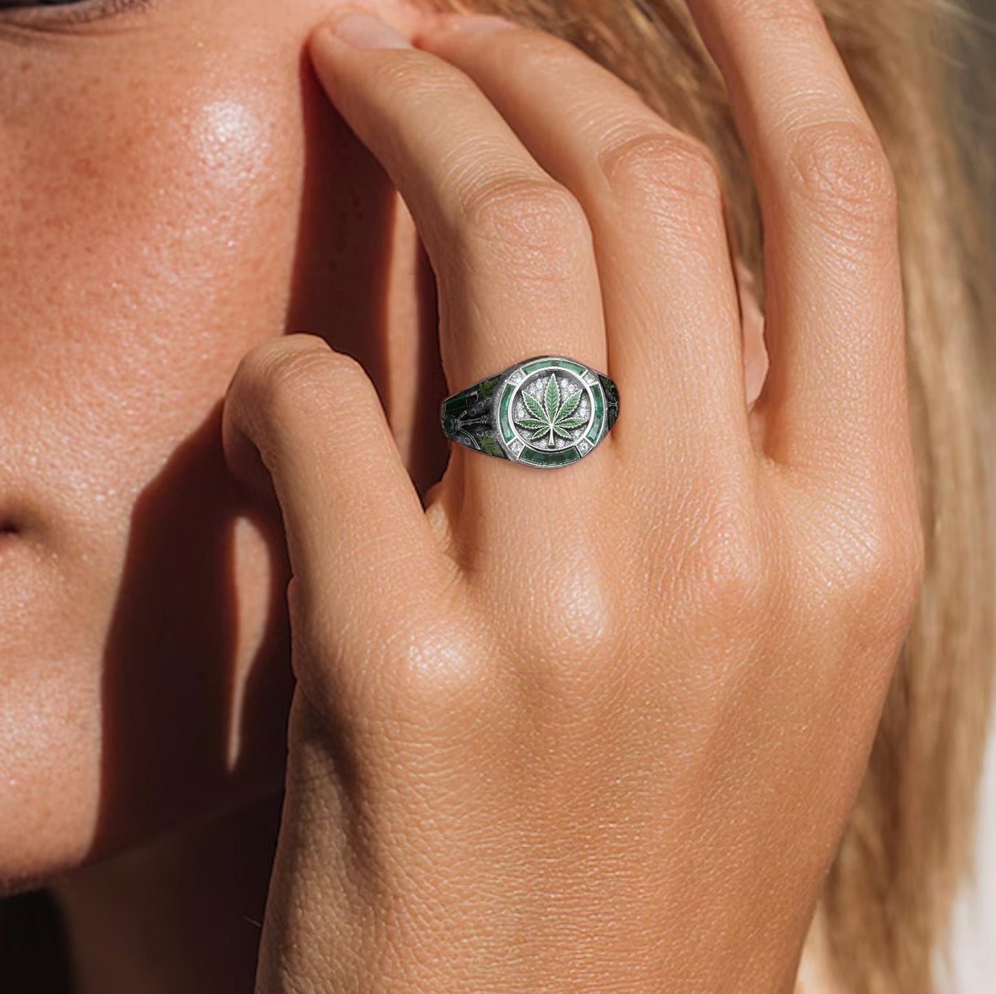 Green Magic Leaf - Personalized Weed Signet Ring