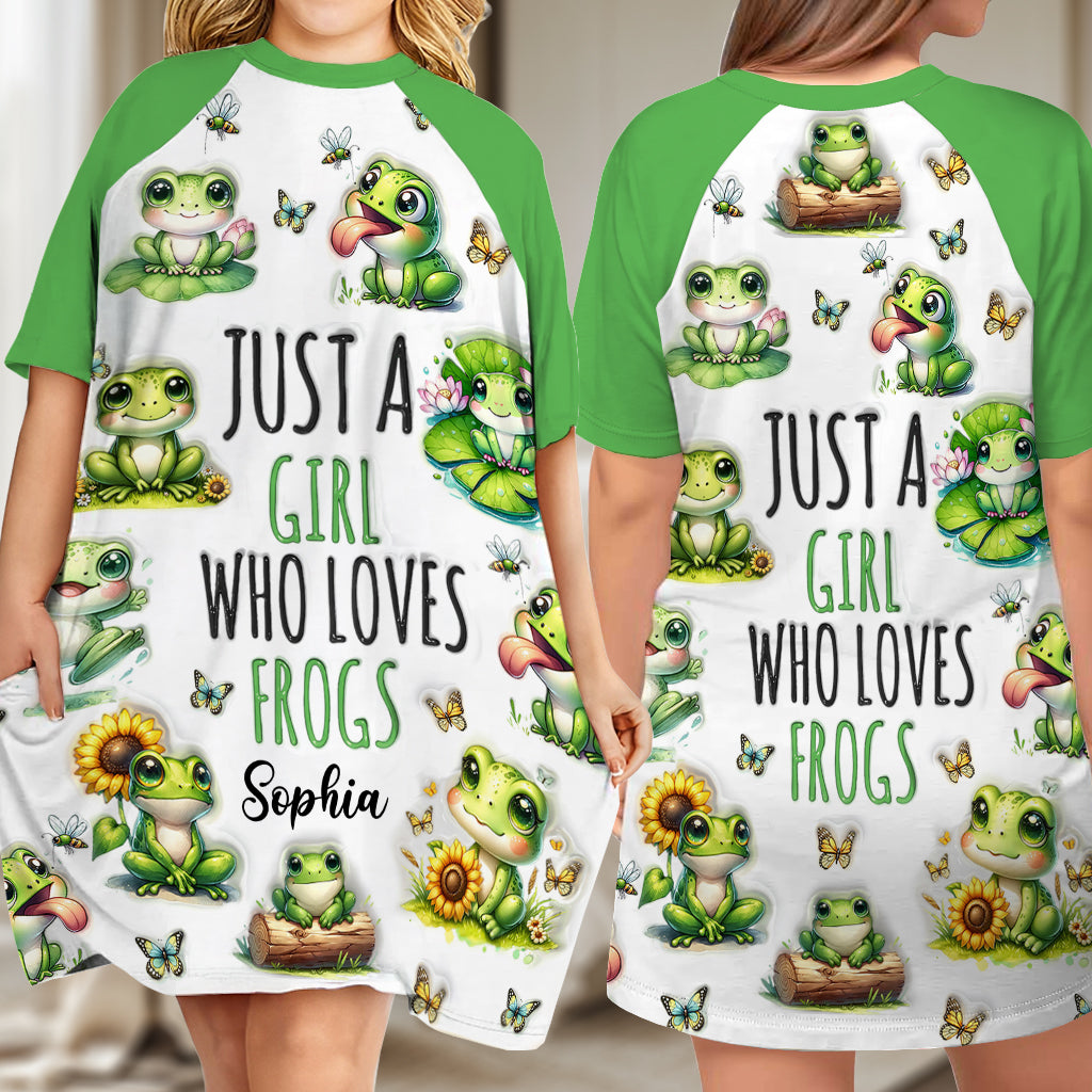 Just A Girl Who Loves Frogs - Personalized Frog Sleep T-shirt Dress