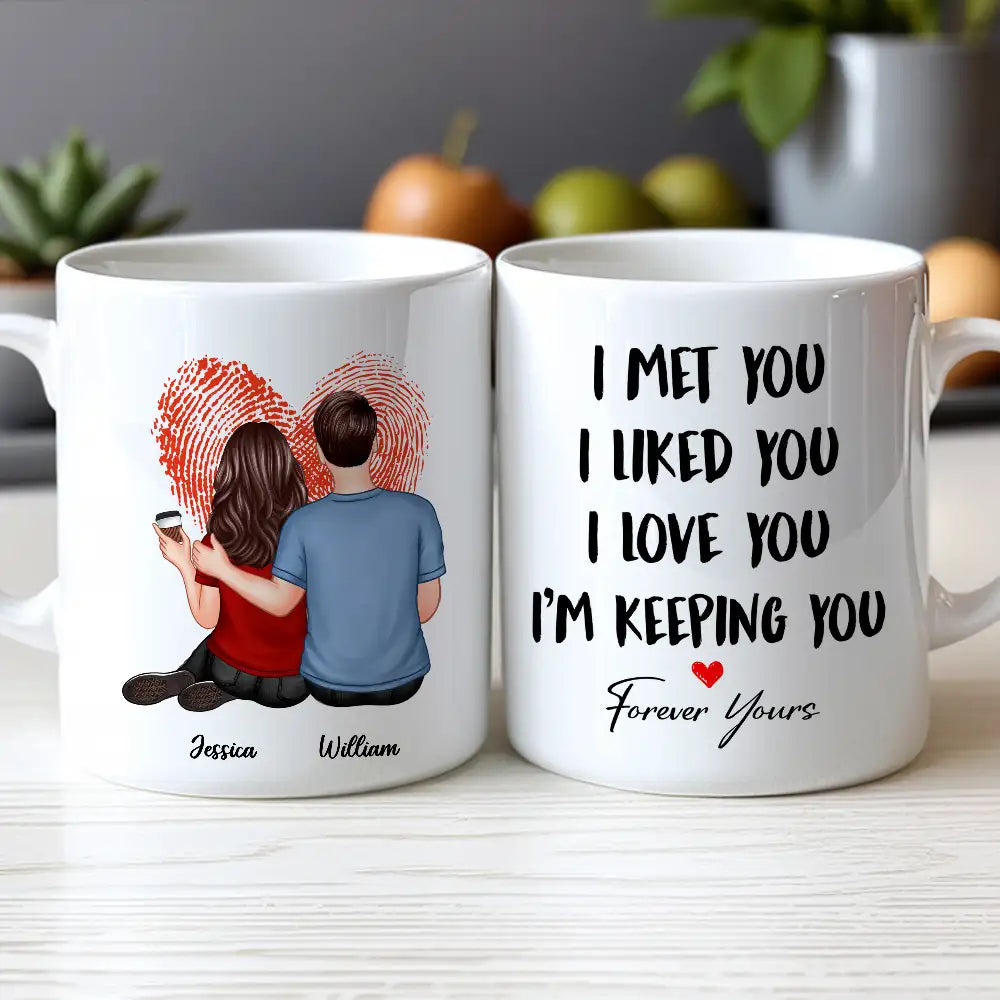 “I Met You I Love You” Fingerprint Heart White Ceramic Mug – Romantic Custom Gift