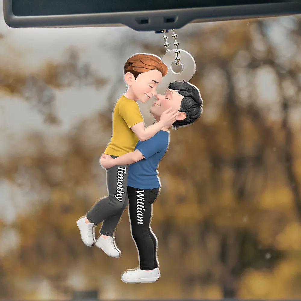 Road-Trip Embrace – Personalized Acrylic Couple Car Ornament