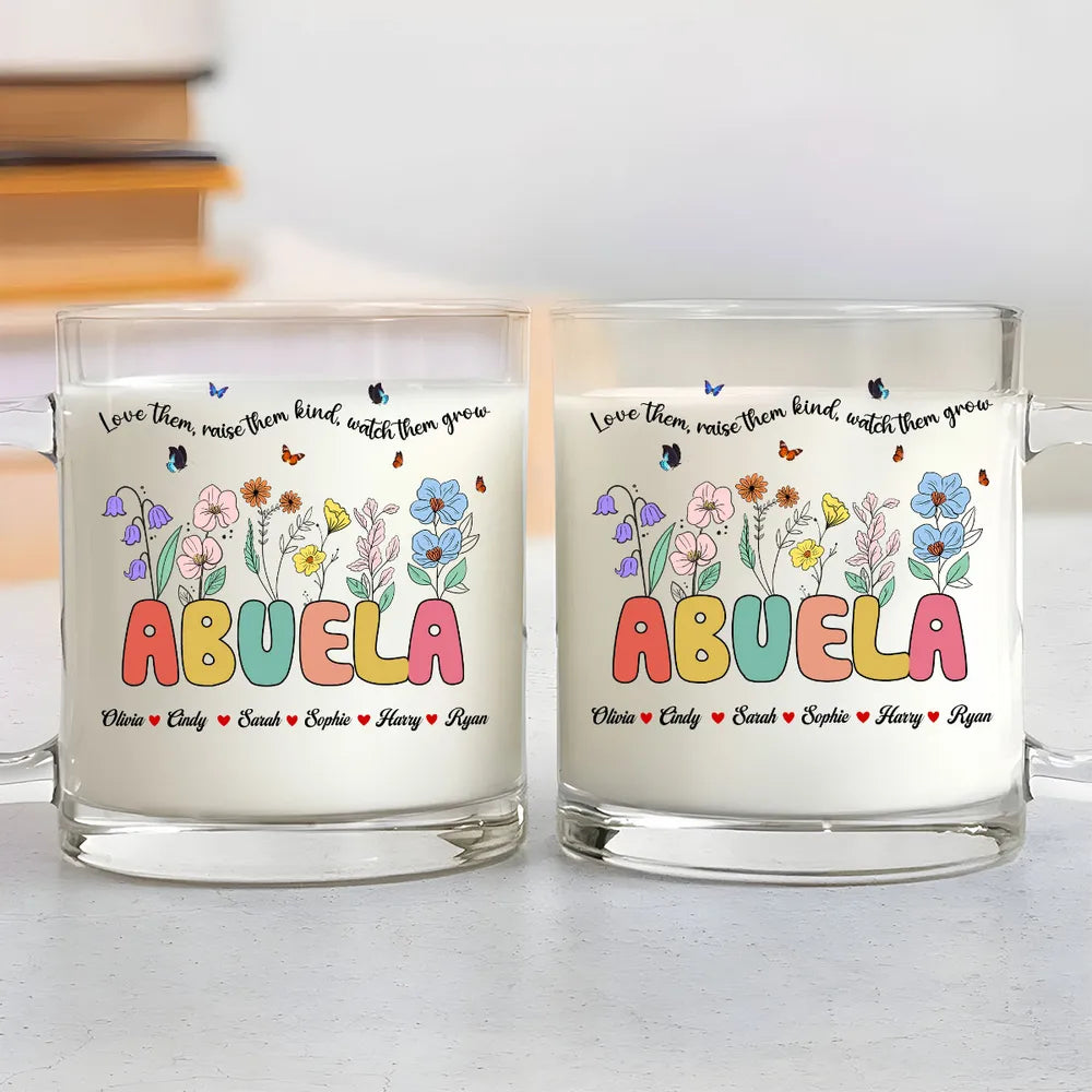 Glass Mug with Grandma Floral Theme, High Clarity, Heartwarming Gift for Grandmother