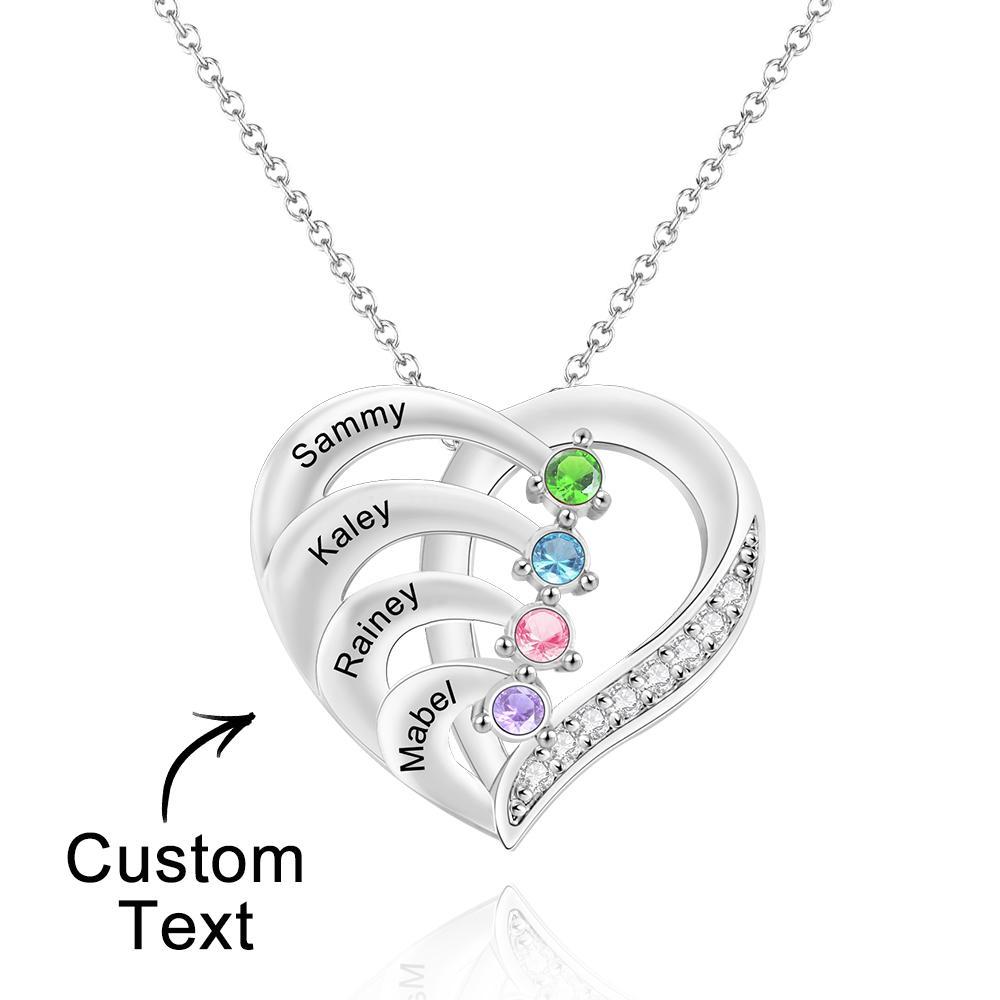 Love By Heart - Personalized Family Names Heart Shaped Necklace With Birthstone