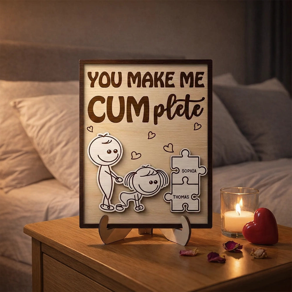 Personalized 2-Layer Wooden Plaque Funny You Make Me Cumplete Puzzle Couple Gift for Bedroom Decor & Laughs