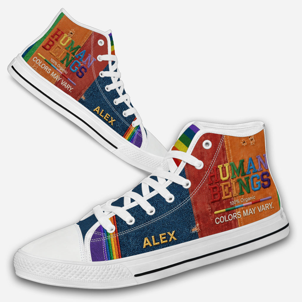 Human Beings Colors May Vary - Personalized LGBT Support High Top Shoes With Charm