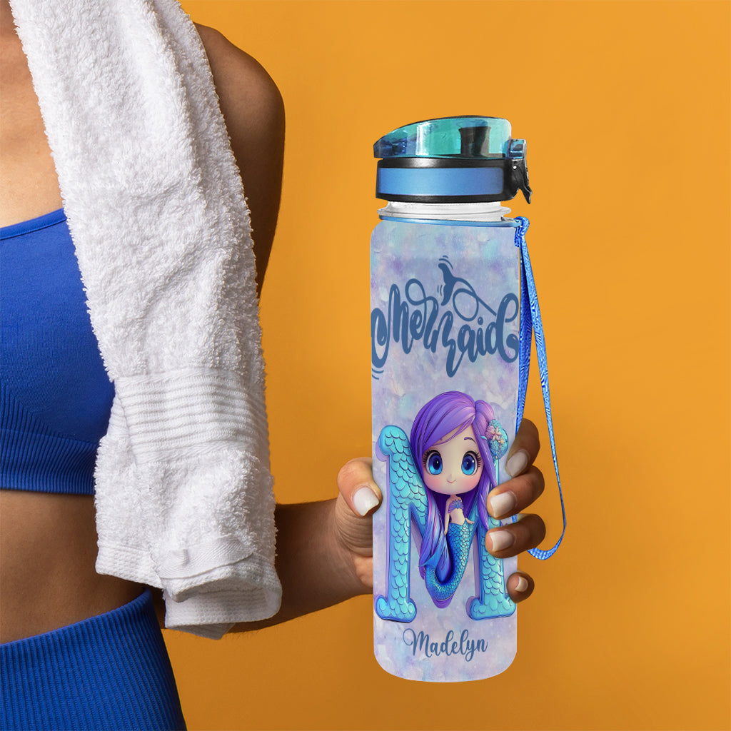 Cute Mermaid Alphabet Letter Custom Name - Personalized Mermaid Water Tracker Bottle