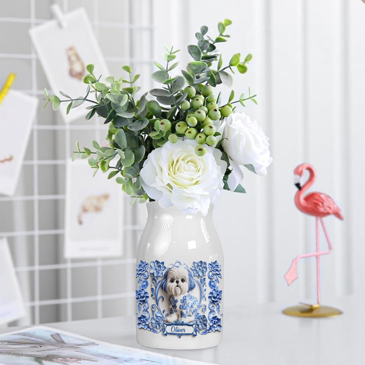 Cute Dog Shih Tzu - Personalized Dog Ceramic Flower Vase