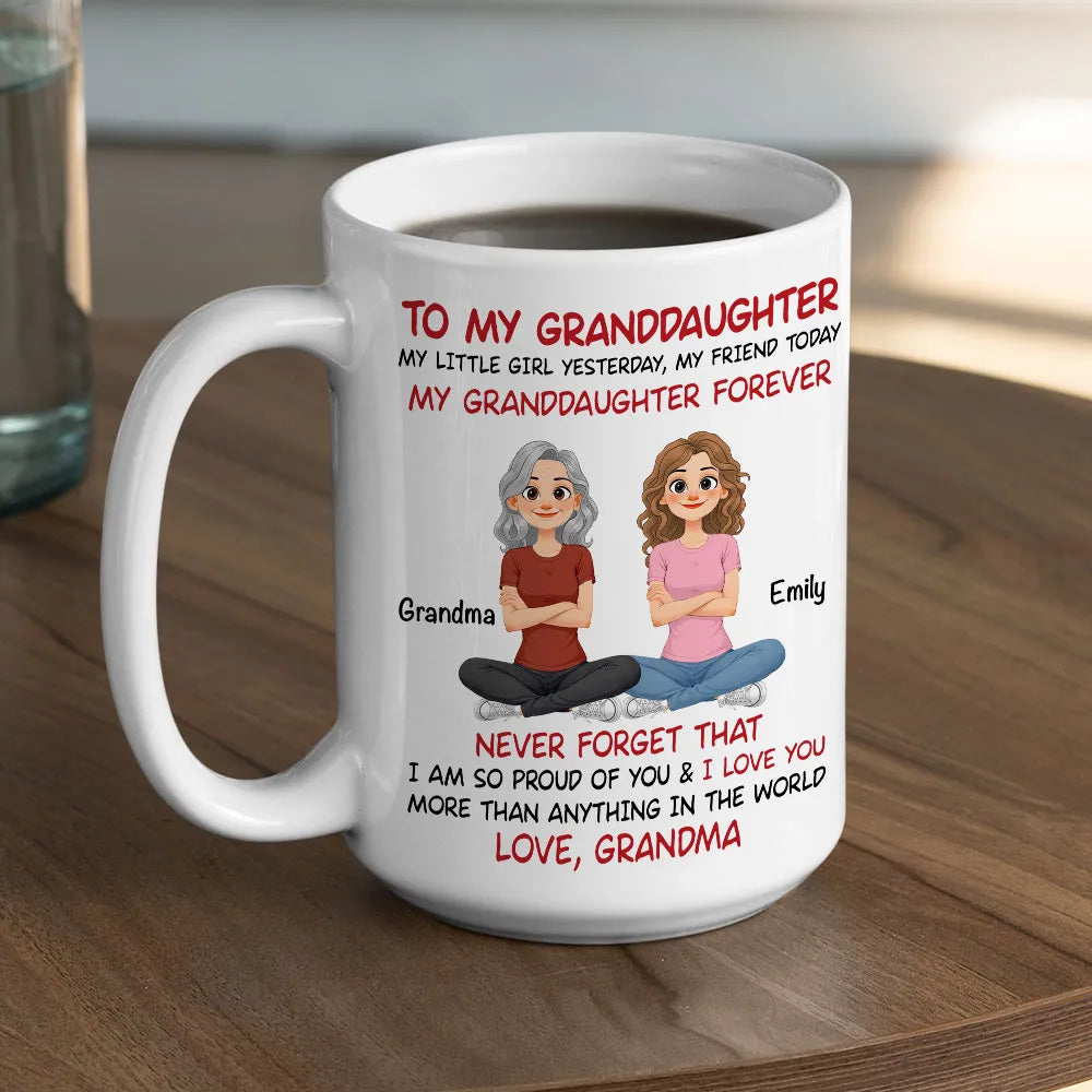 Personalized Grandma and Granddaughter Quote Ceramic Mug - Cute Cartoon Gift for Granddaughter, Daily Coffee Reminder