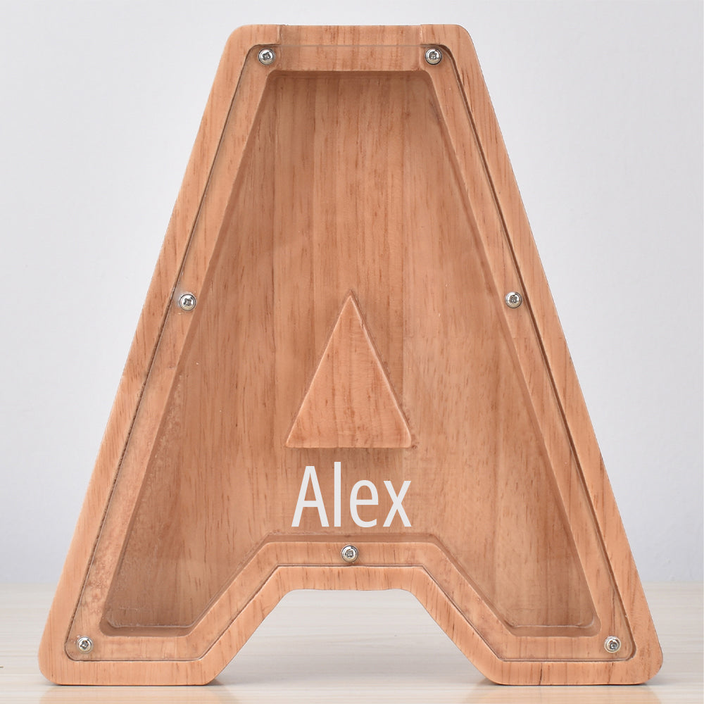 Custom Initial And Name - Personalized Letter And Name Oak Wooden Piggy Bank