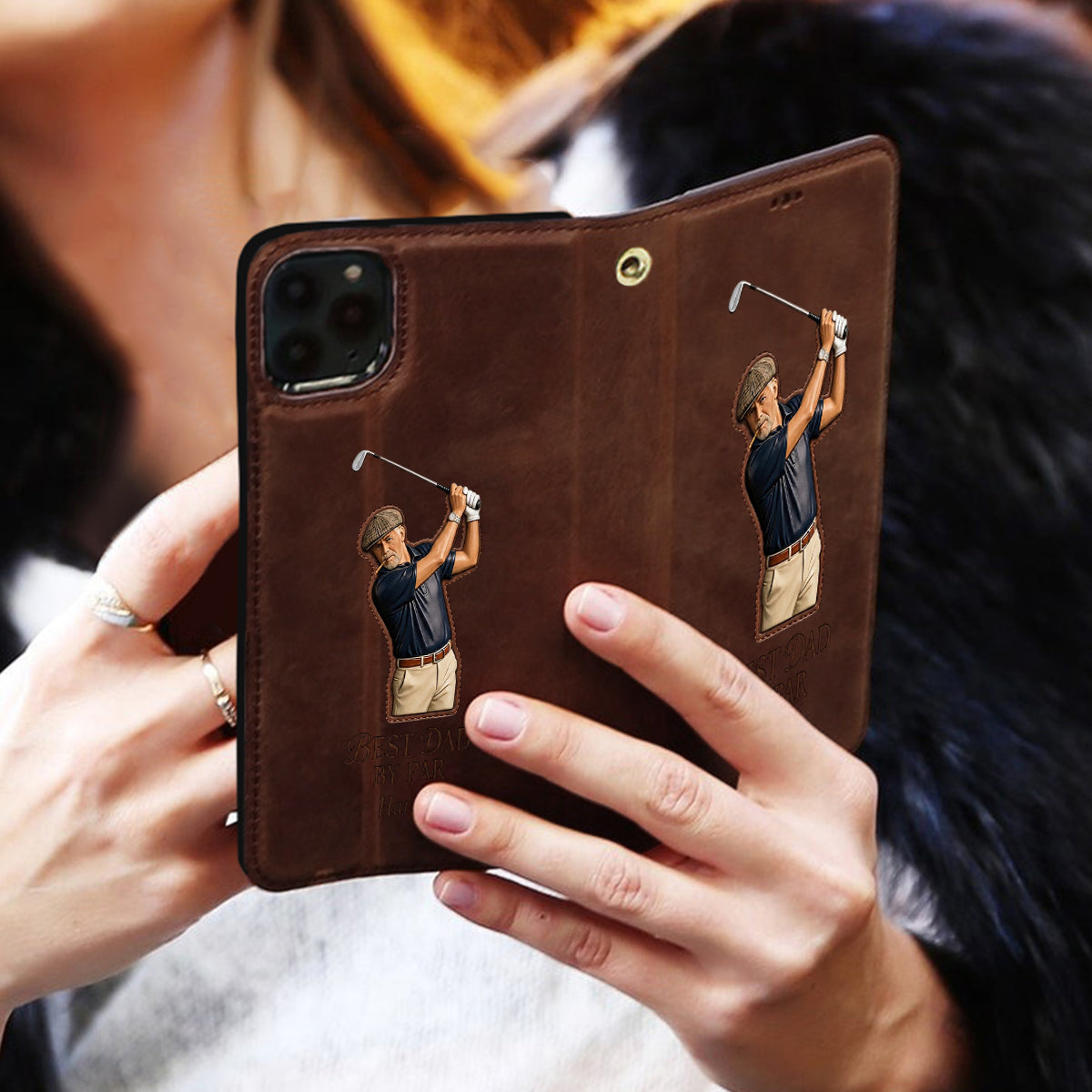 Best Dad By Par - Personalized Father Wallet Phone Case With Strap
