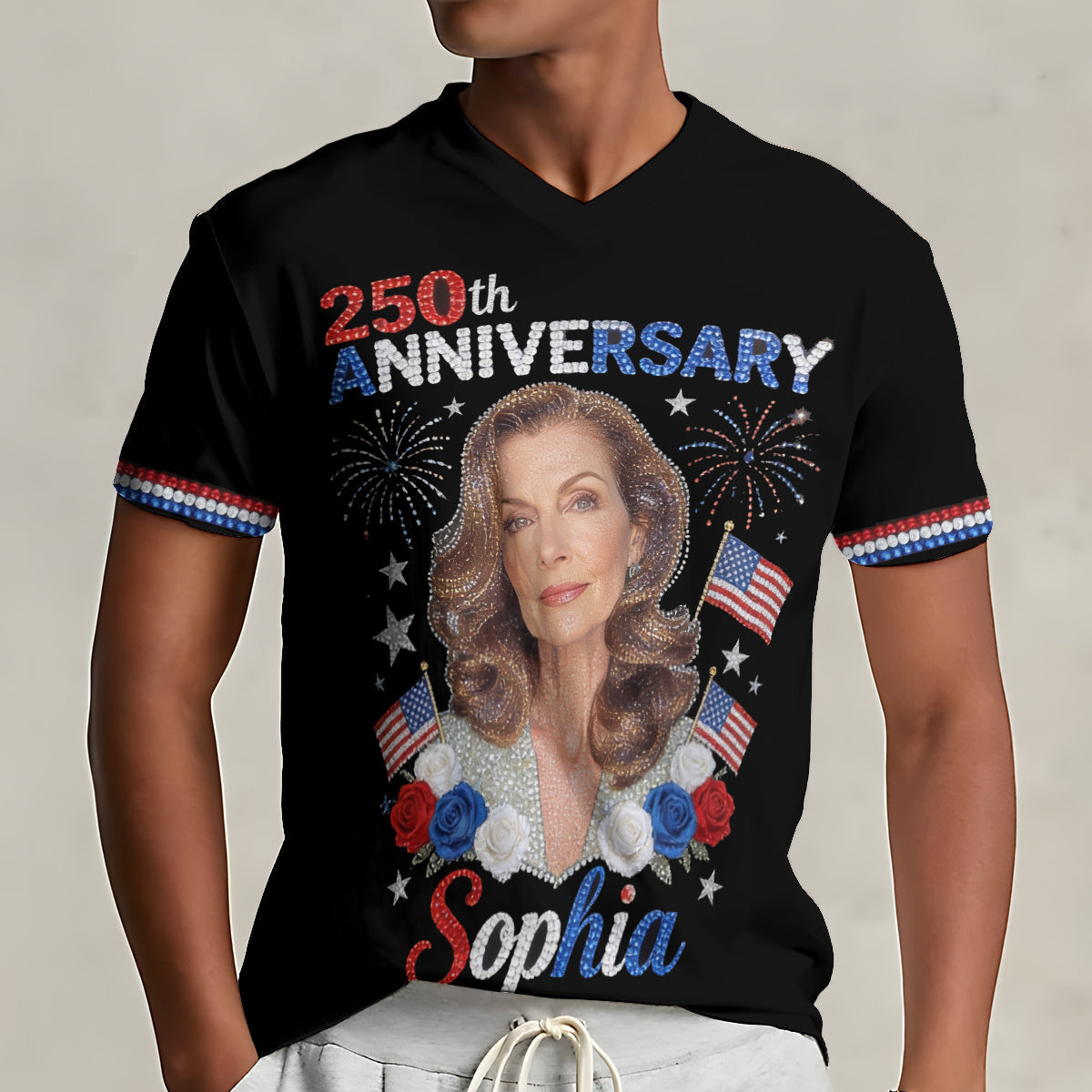 Custom Any Photo - Personalized Independence Day/ 4th of July Fully Printed V-Neck T-Shirt