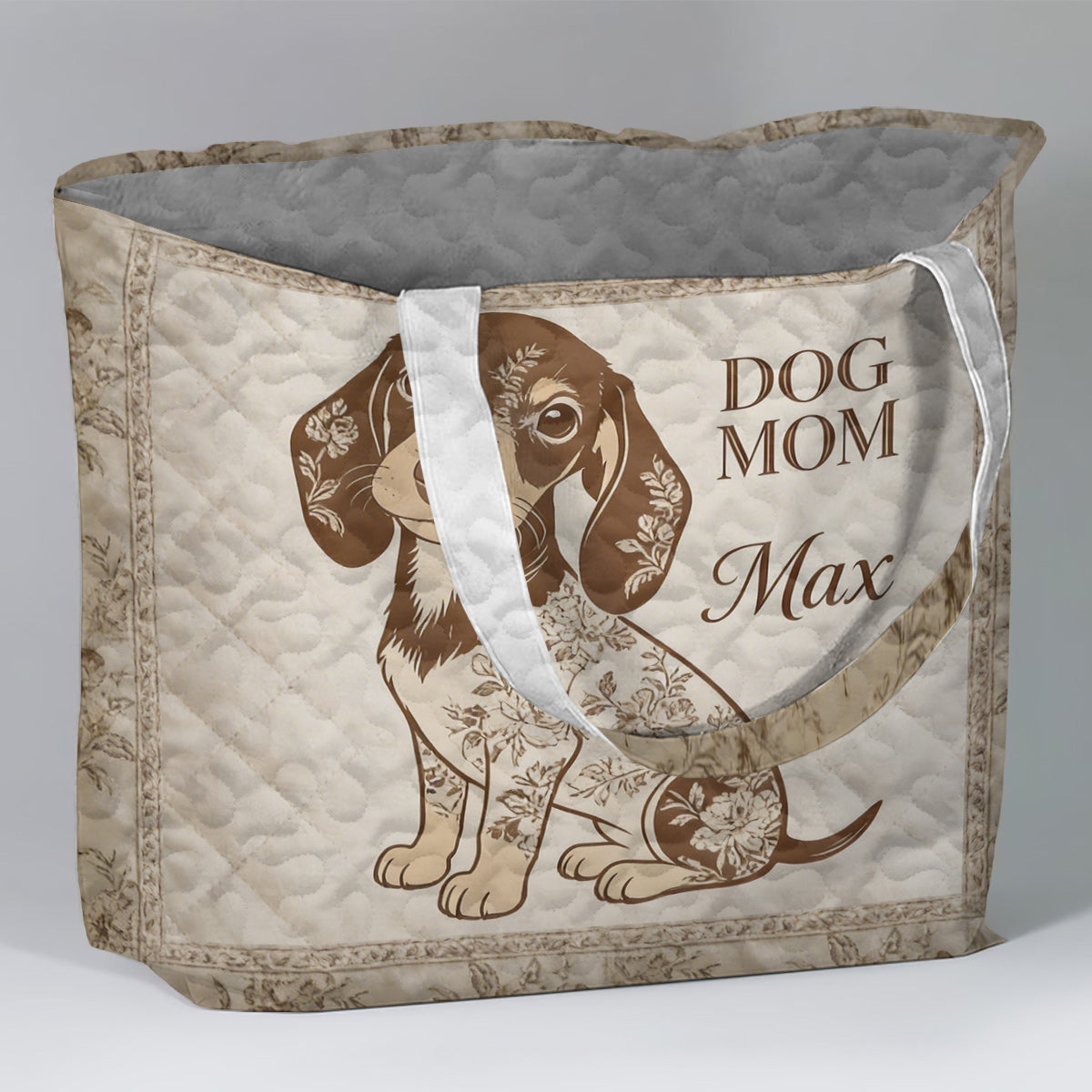 I Love My Dog - Toile De Jouy Style - Personalized Dog Quilted Tote Bag