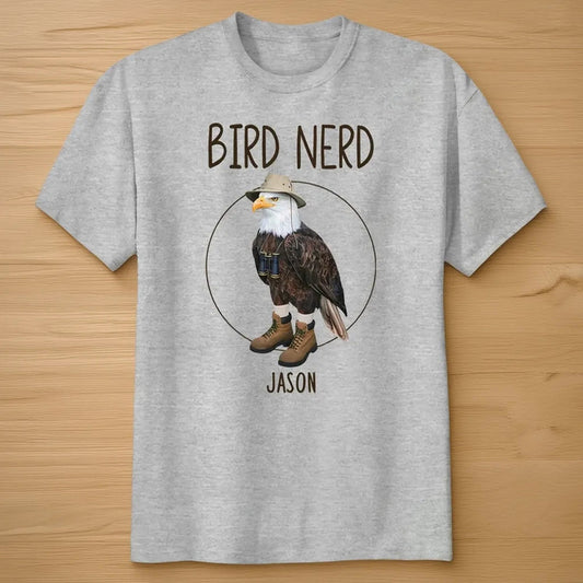 Personalized Bird Nerd Classic Tee with Funny Eagle Illustration for Bird Lovers, Unique Gift for Any Birder