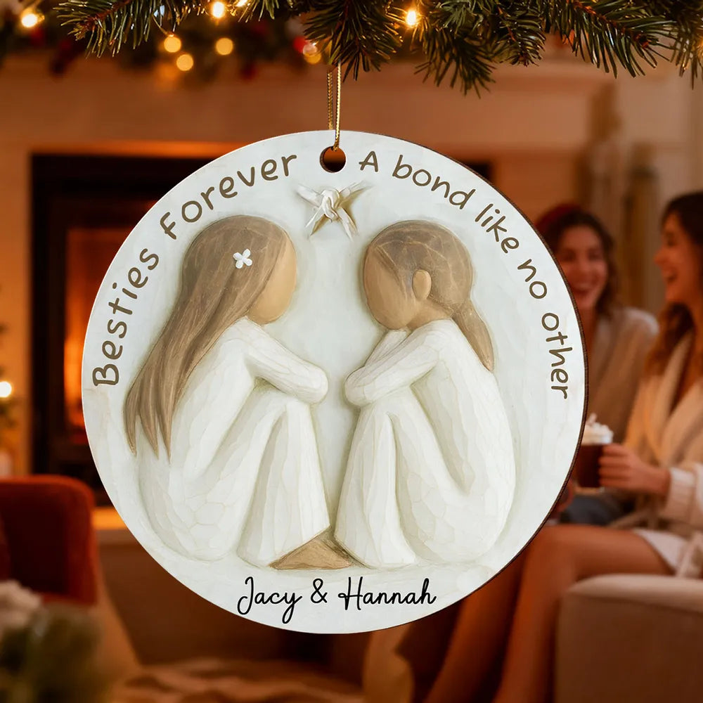 Best Friends Wooden Ornament Personalized, Besties Forever Gift for Her, Cozy Holiday Keepsake Decoration