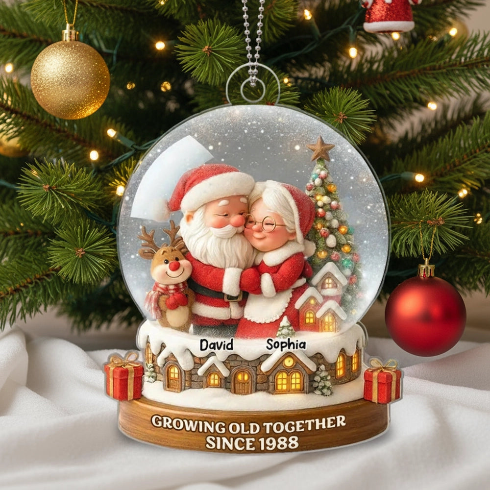 Santa Couple Acrylic Ornament with Cozy Hug Design, Perfect Christmas Gift for Couples
