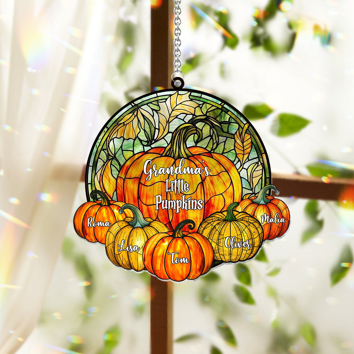 Grandma's Little Pumpkins Any Title - Personalized Grandma Window Hanging Suncatcher Ornament
