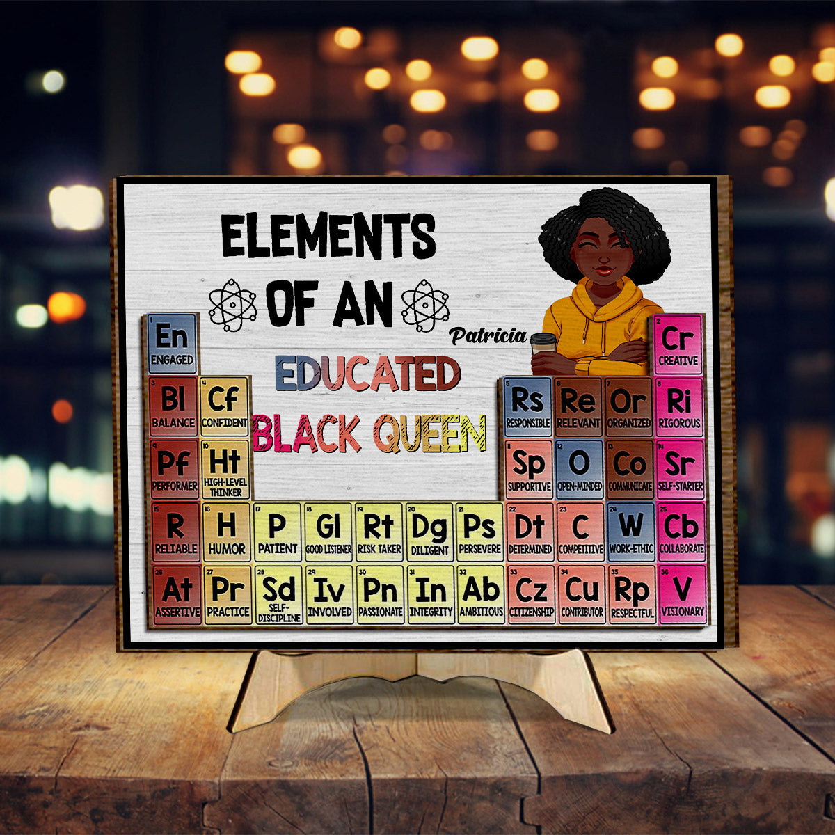 Elements Of An Educated Black Queen - Personalized African American 2 Layered Wood Sign / Wood Plaque
