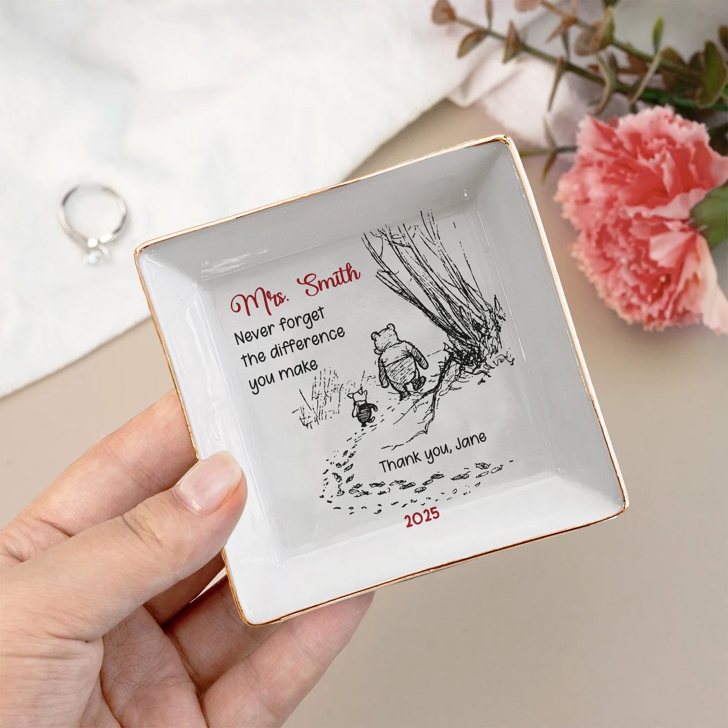 Inspirational Jewelry Dish Thank You Gift – Never Forget The Difference You Make, Charming Sketch Design, Unique Creative Gift for Someone Special