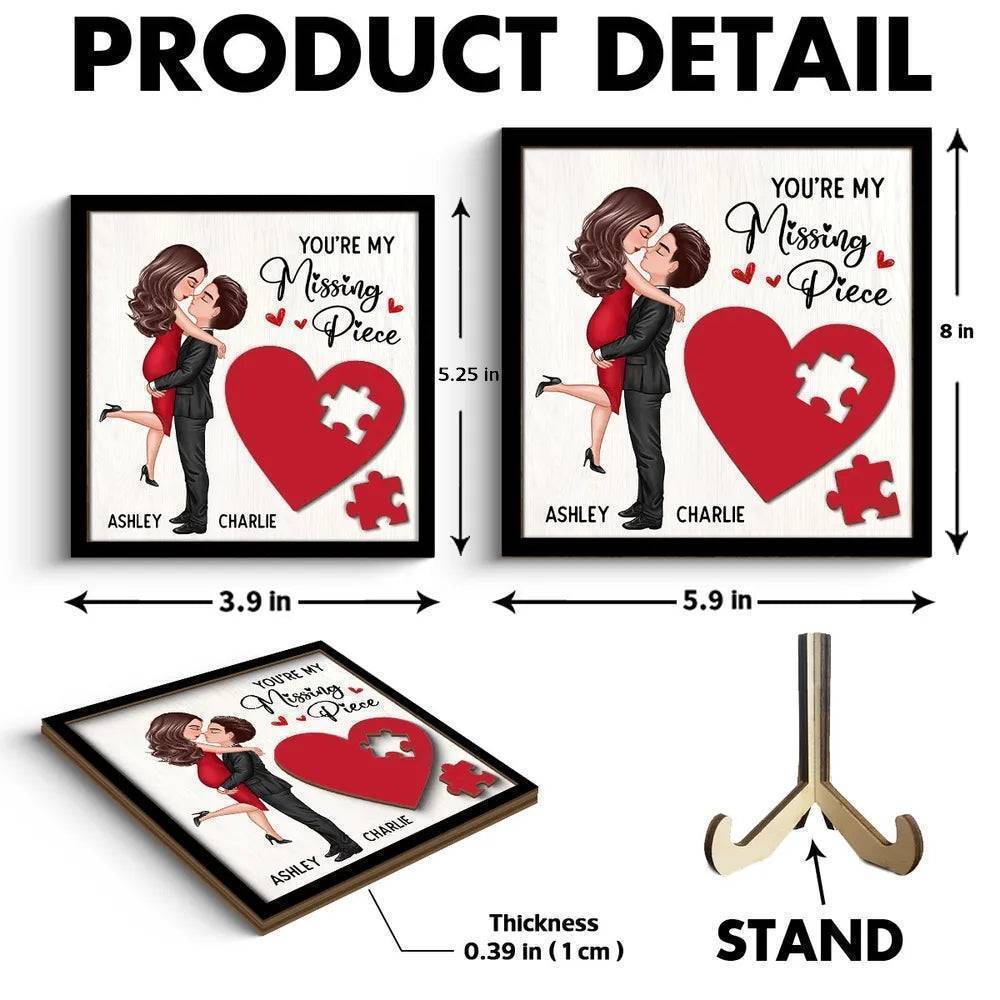 Personalized Couple's Red Heart Wooden Plaque - 2-Layer Missing Piece Design