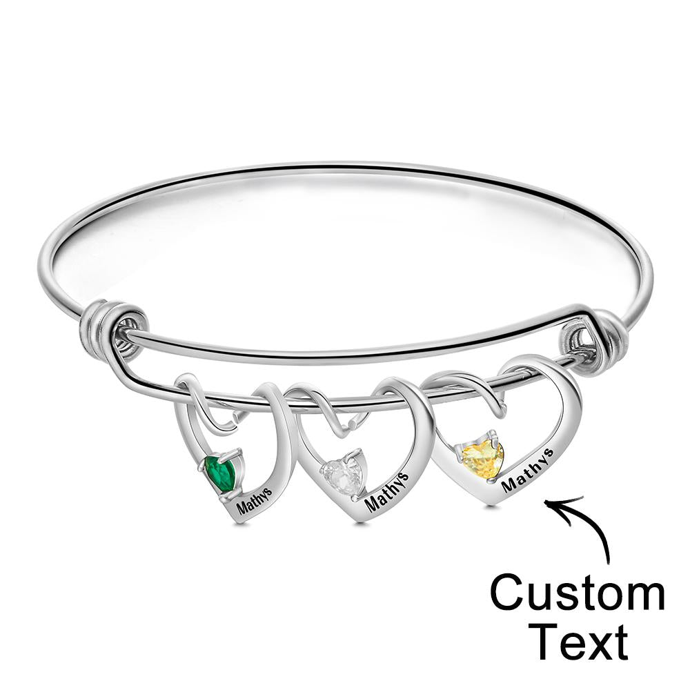 Any Names - Personalized Engraved Heart-Shaped Birthstone Bracelet