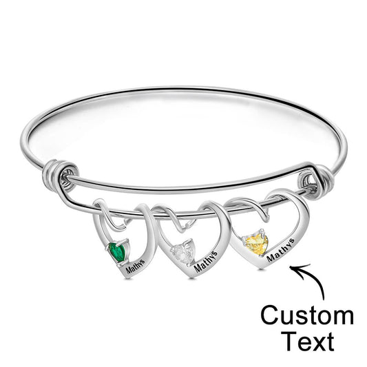 Any Names - Personalized Engraved Heart-Shaped Birthstone Bracelet