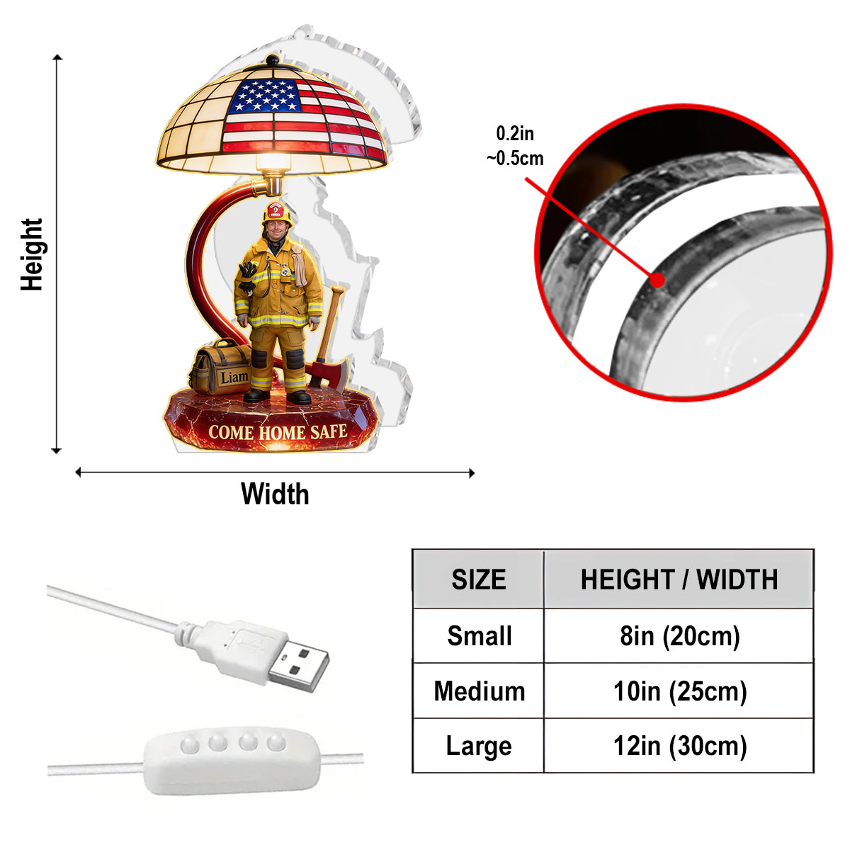 Come Home Safe Firefighter - Personalized Firefighter Acrylic LED Night Light