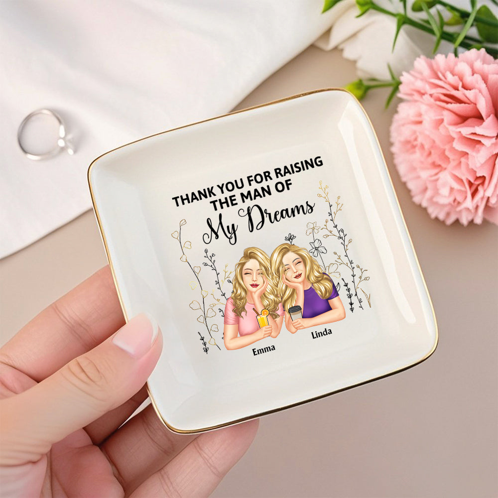 Thank You for Raising Me – Personalized Ceramic Jewelry Dish for Mother with Custom Names, Perfect Gift for Mother’s Day, Birthdays, or Special Occasions