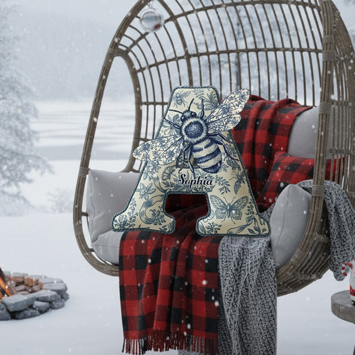 Bee Toile De Jouy - Personalized Bee Faux Fur Shaped Pillow