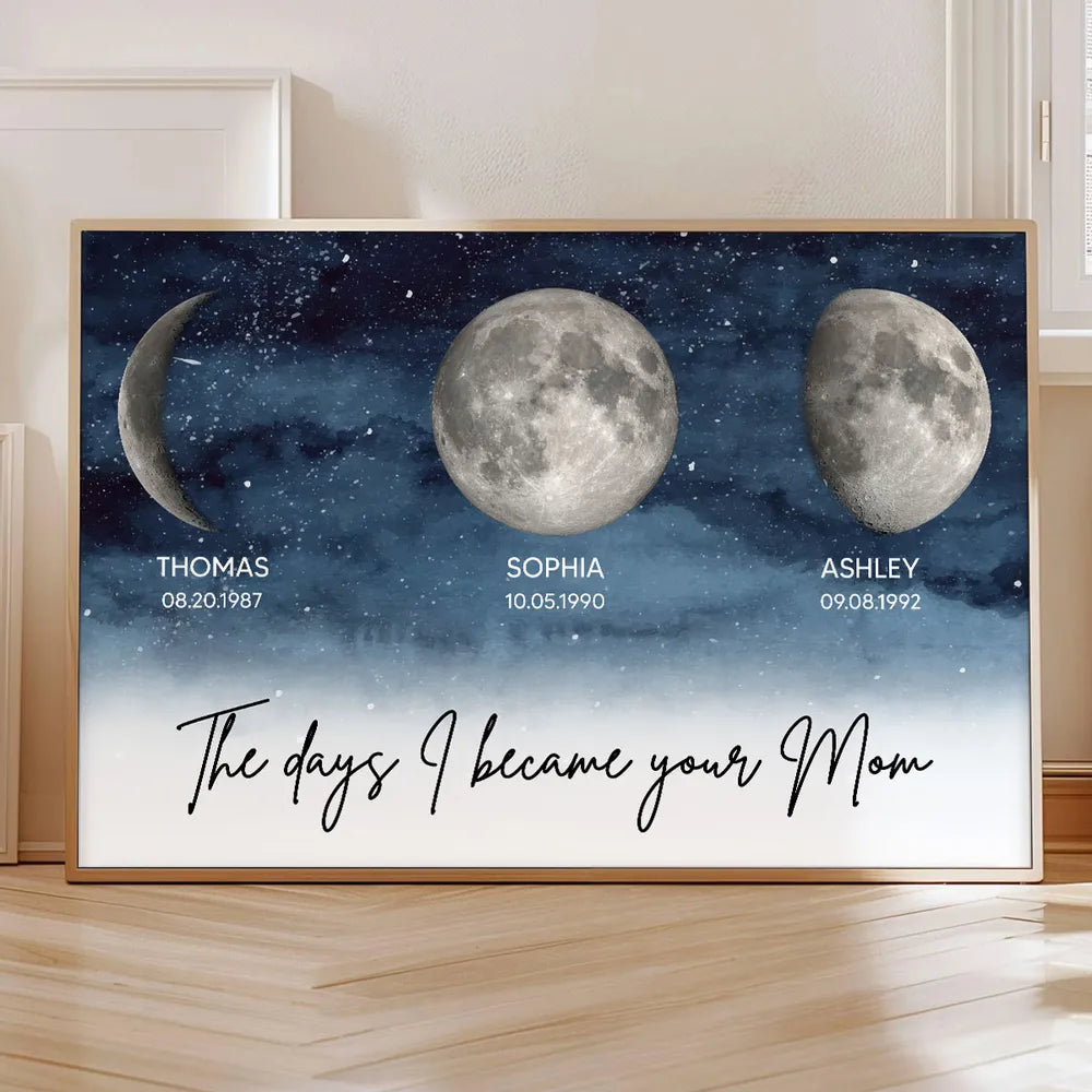 The Days I Became Your Mom Personalized Poster, Moon Phase Night Sky Wall Decor, Meaningful Unique Gift for Mom