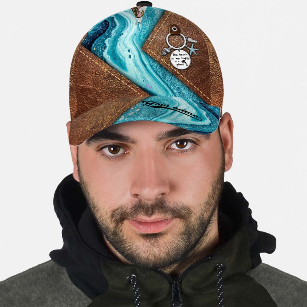 Salty Lil' Beach - Sea Lover Personalized Leather Pattern Print Cap With Printed Vent Holes