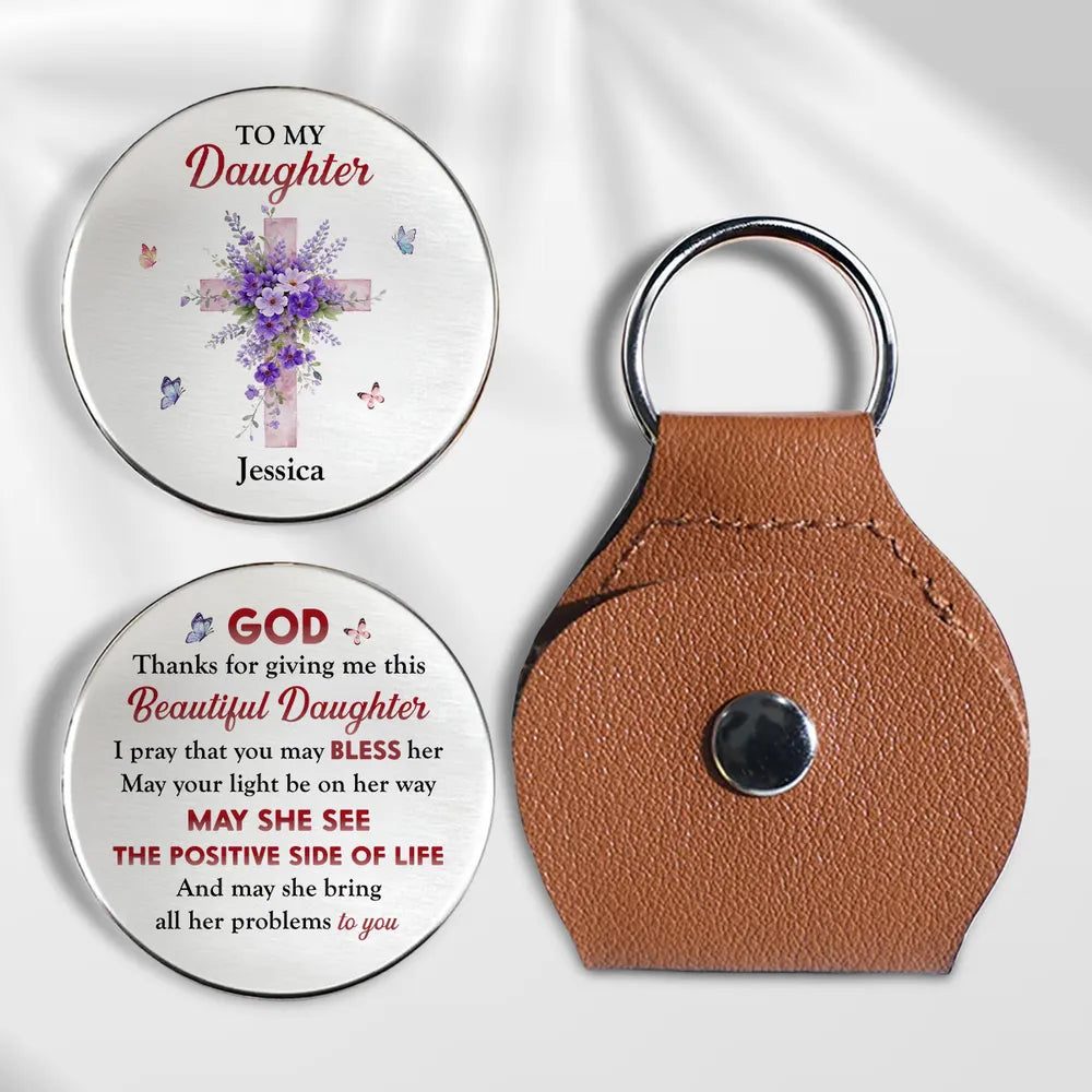 Personalized Pocket Hug for Daughter, Floral Cross Keepsake Token, Unique Christian Gift for Her, Everyday Comfort