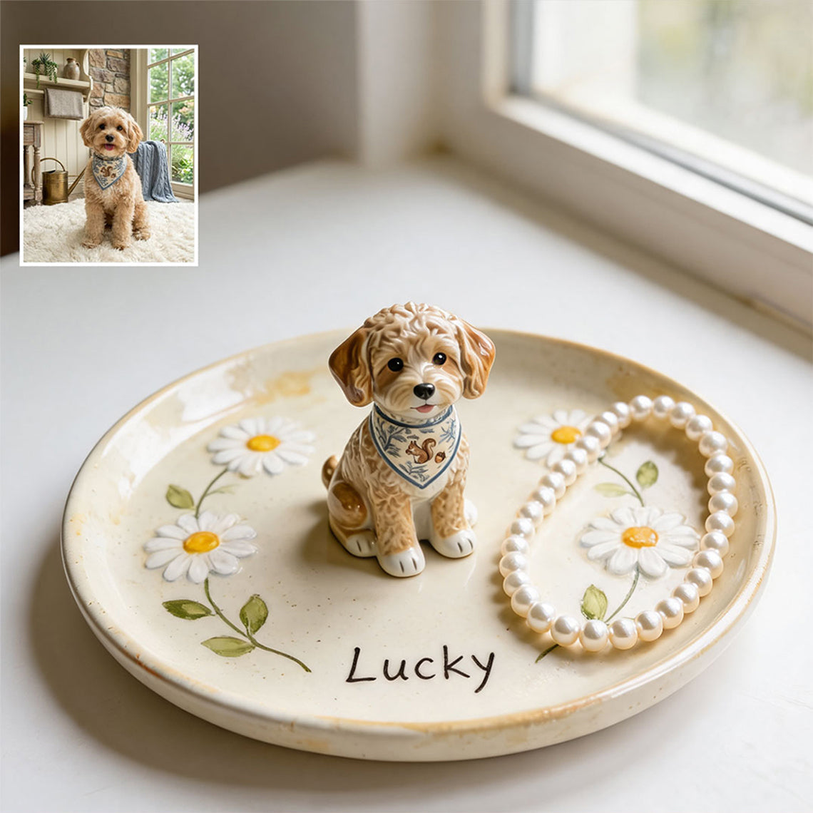 Daisy Garden - Personalized Dog Tray & Plaque Set