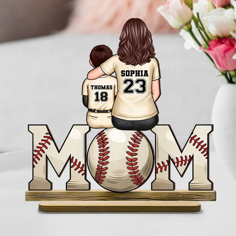 Mother and Son Baseball Moment – Personalized Wooden Plaque with Customizable Names and Numbers – Perfect Gift for Mom on Mother's Day