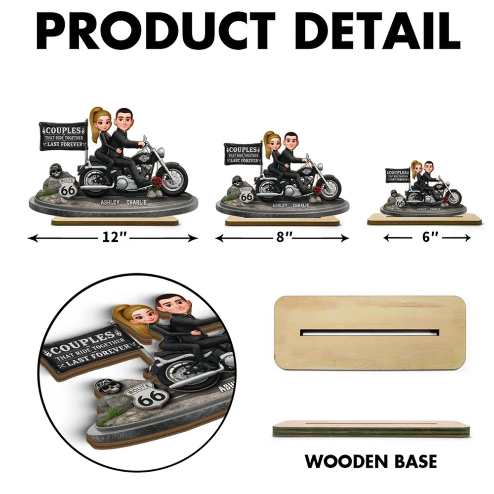 2-Layer Wooden Plaque Personalized Couple Riding a Motorcycle Heartfelt Keepsake for Living Room Display Unique Gift for Him & Her