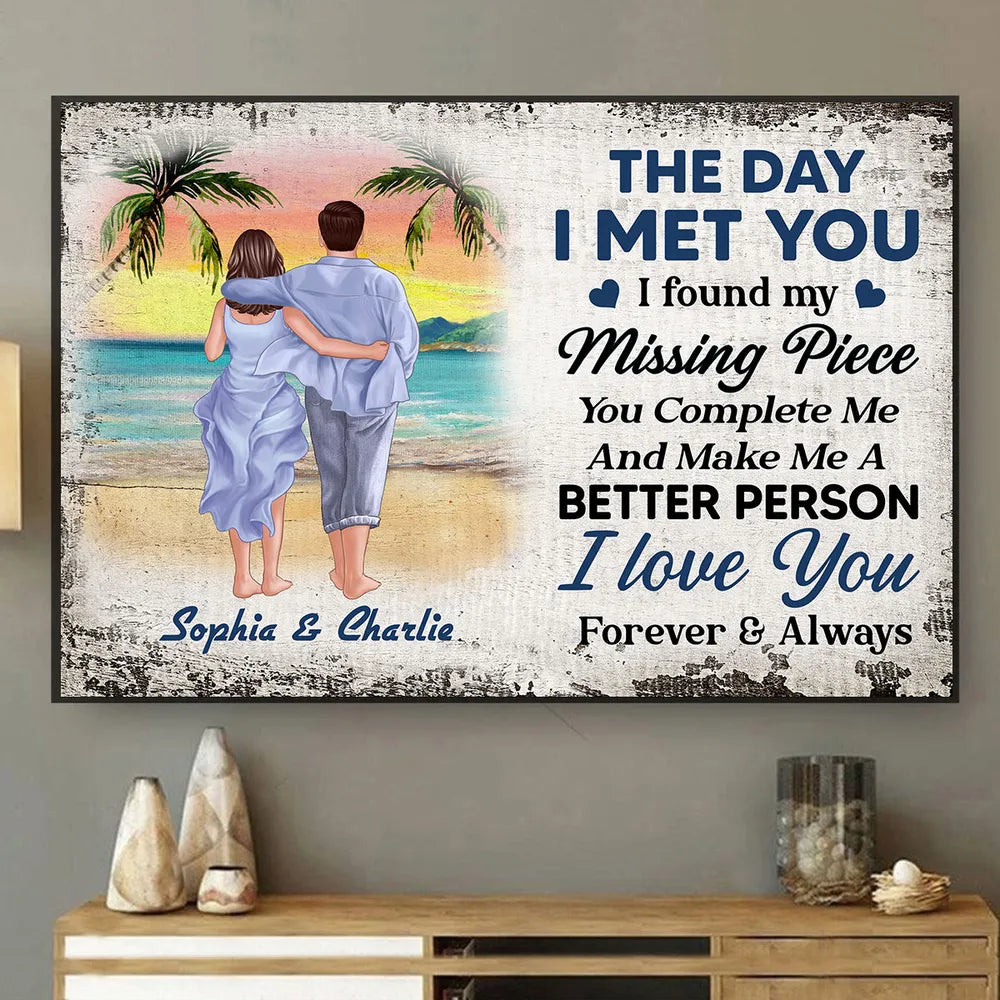 Personalized Beach Couple Poster or Canvas - "The Day I Met You" Romantic Keepsake Gift, Perfect for Couples
