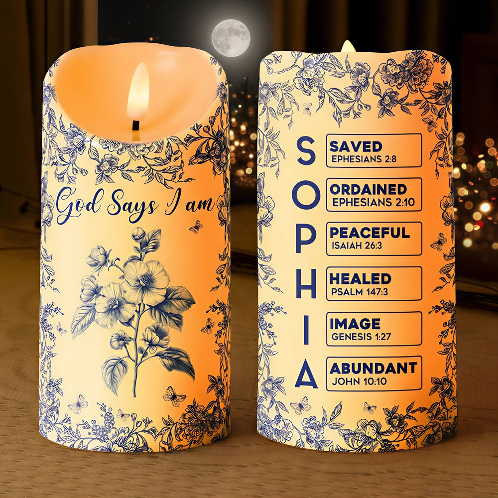Flameless LED Candle with Religious Theme and God Says I Am Design, High Clarity, Heartwarming Gift