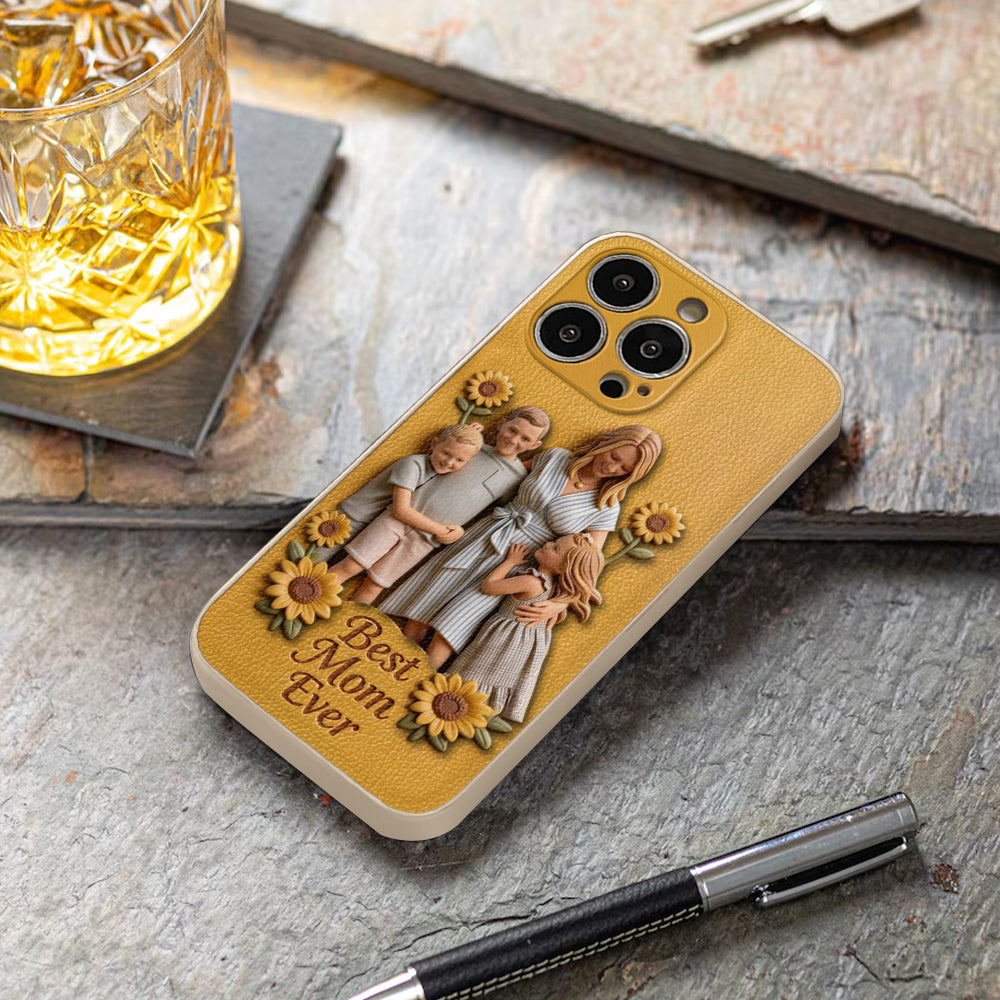 Best Mom Ever - Personalized Mother 3D Embossed Leather Phone Case