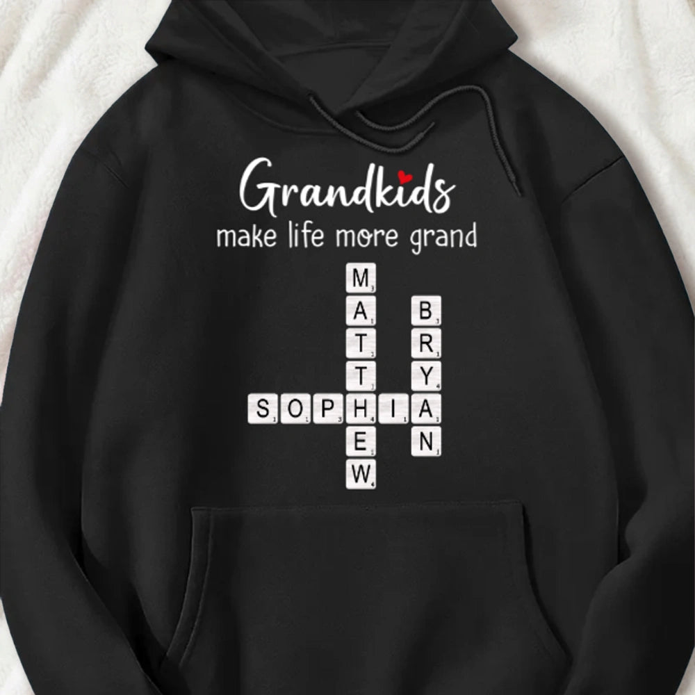 Grandkids Make Life More Grand Classic Tee, Personalized Crossword Name Shirt, Unique Gift for Grandma or Mom