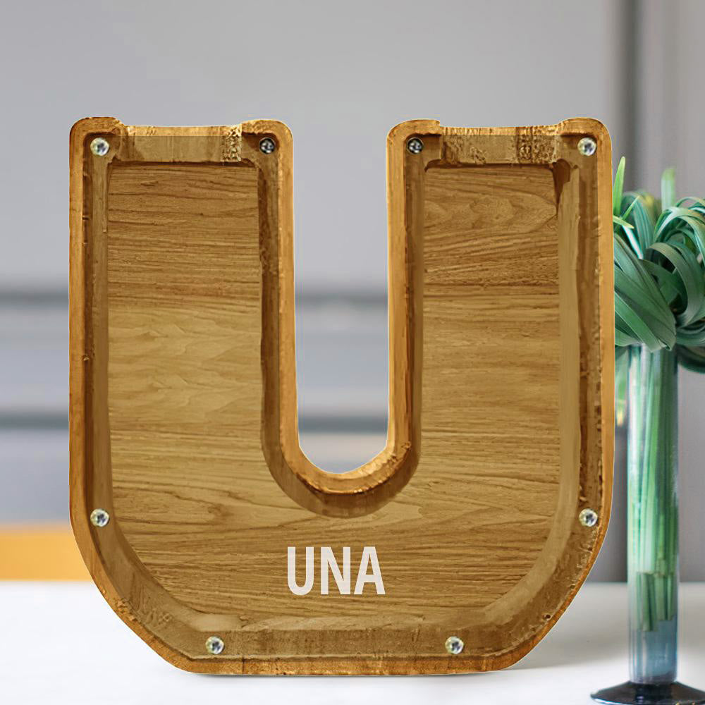 Custom Initial And Name - Personalized Letter And Name Tung Wooden Piggy Bank