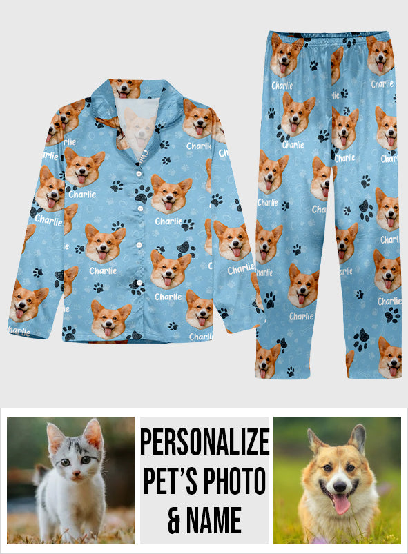 Custom Photo Pet Blanket - Gift for cat lovers, dog lover, cat lover - Personalized Button Down Pajamas