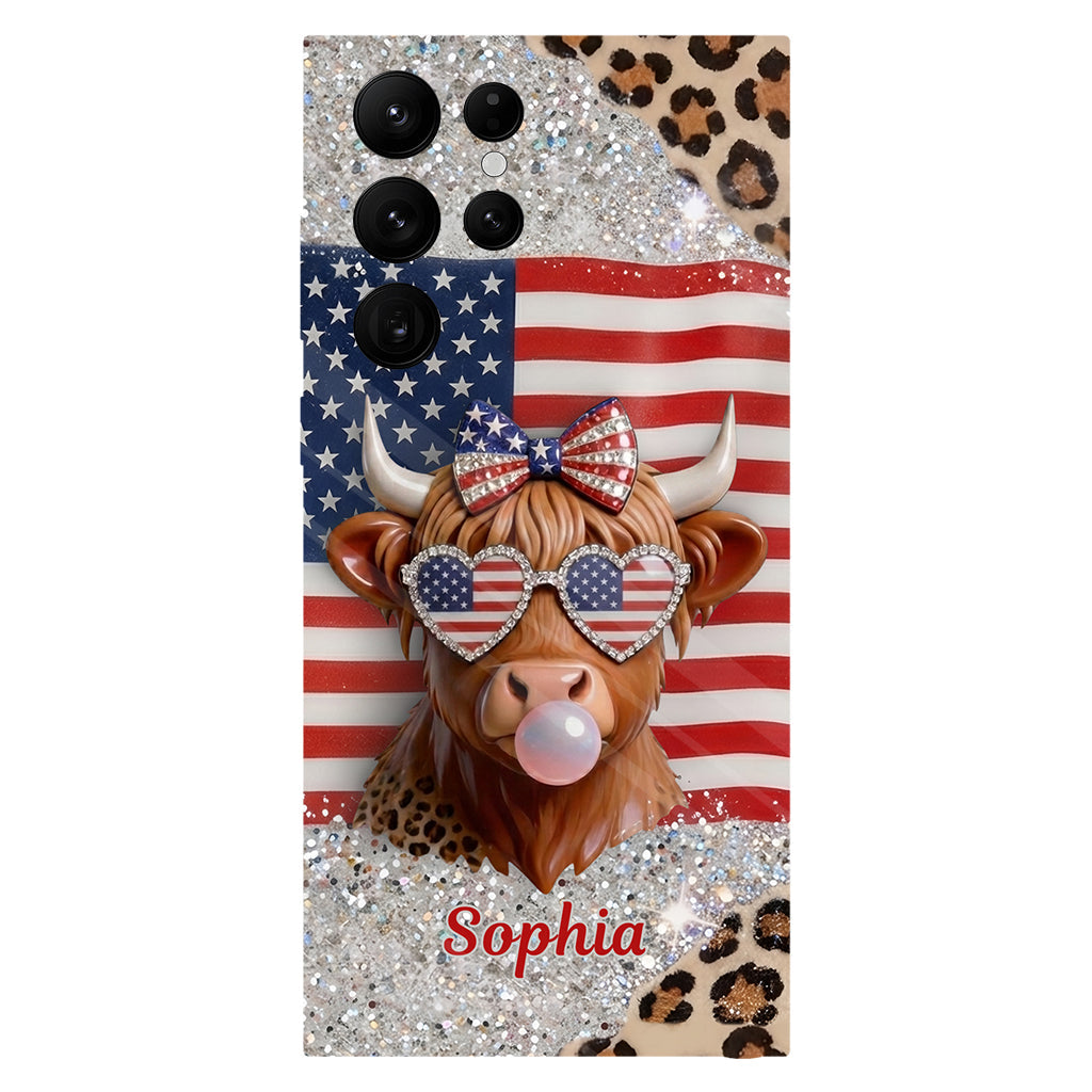 Highland Cow Patriotic - Personalized Highland Cow Full Print Phone Case & Phone Grip