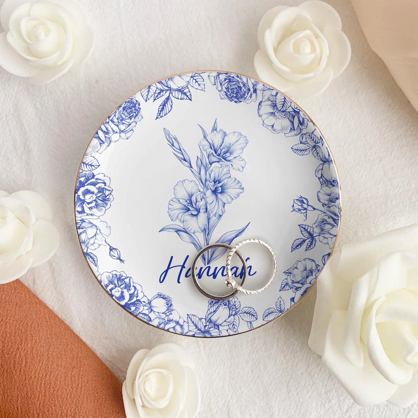 Round Jewelry Dish with Multiple Floral Color Options, Stylish Accent and Thoughtful Gift Idea