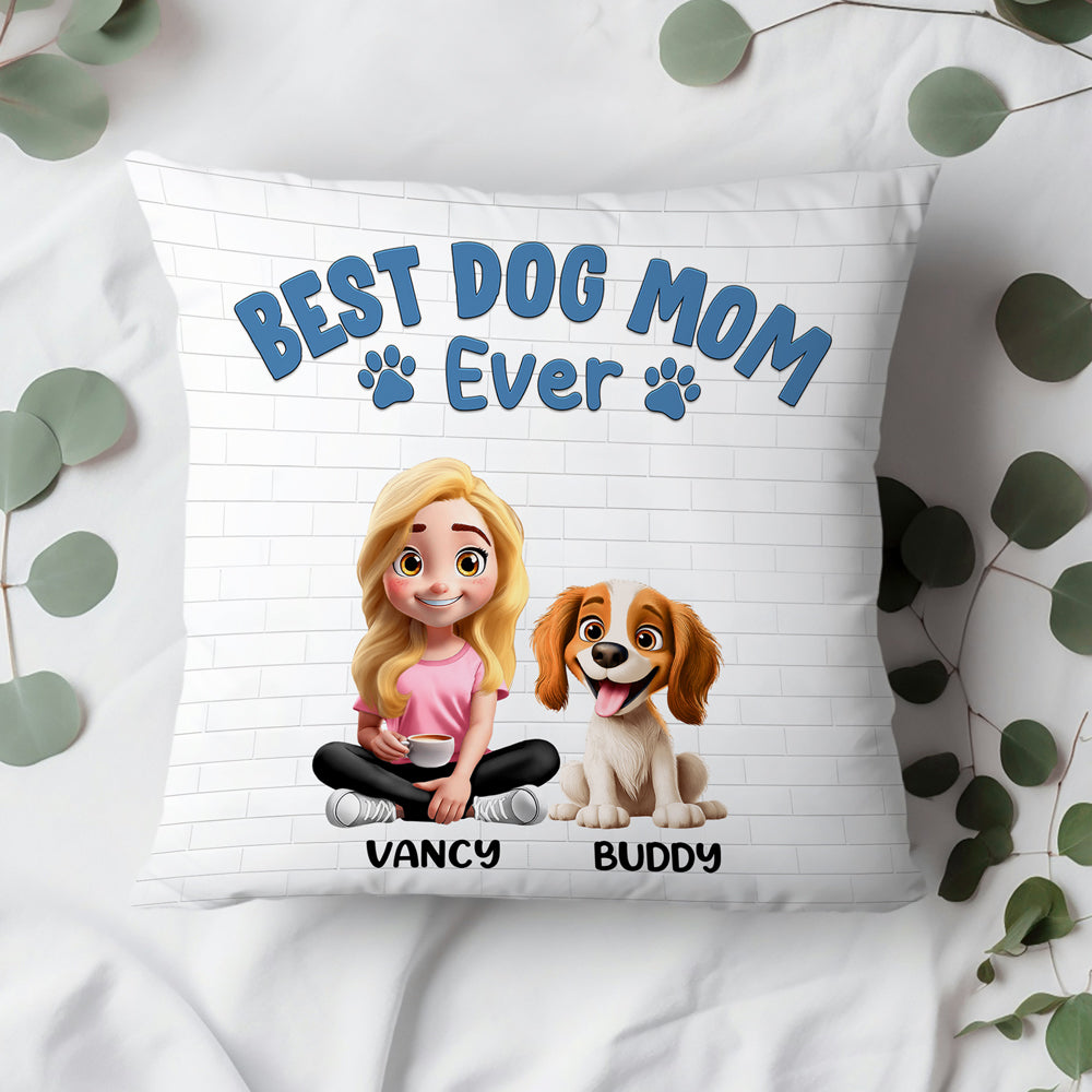 Personalized Square Pillow for Dog Moms and Dads – ‘Best Dog Mom/Dad Ever’ with Customizable Dog and Name