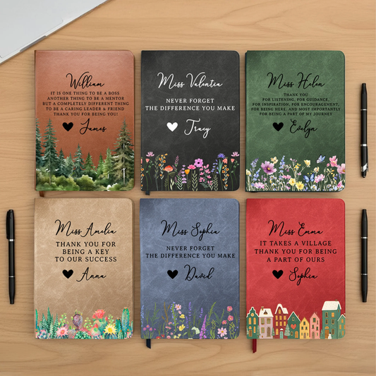 Leather Journal Personalized Appreciation Gift - It Takes A Village Style Thank You Quote for Teacher or Team, Heartwarming Unique Gift