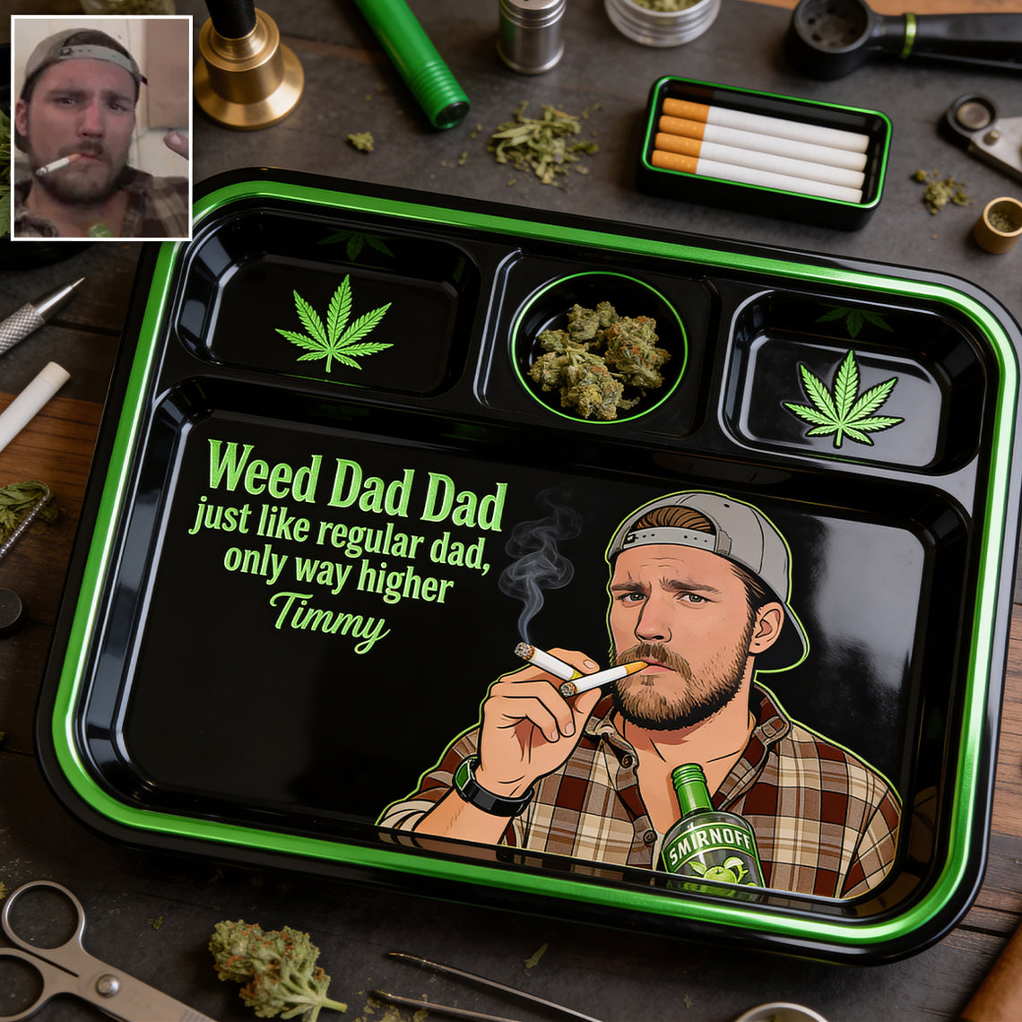 Custom Rolling Tray From Any Photo, Gift For World's Dopest Dad - Personalized Weed Catch-All Tray