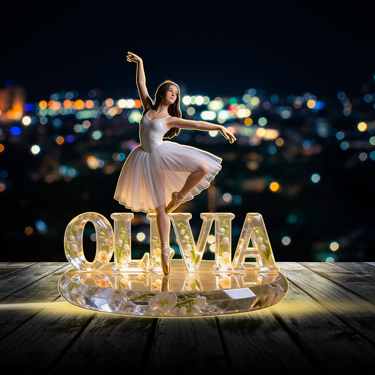 Ballerina & Floral - Personalized Ballet Acrylic LED Night Light